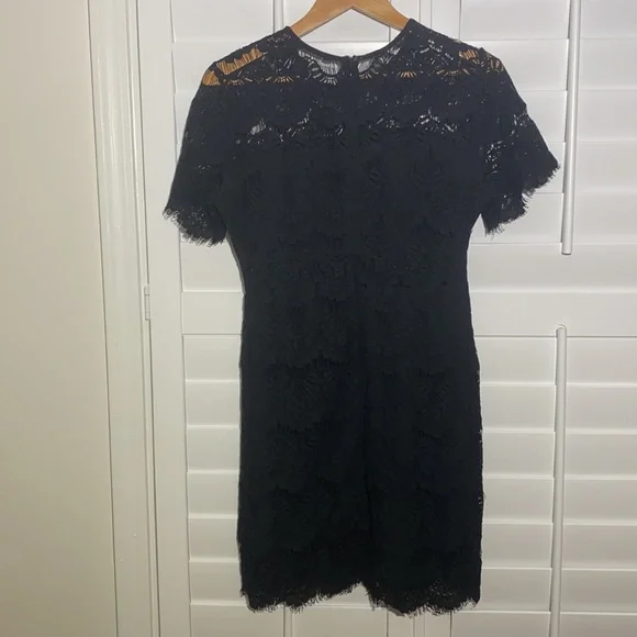 knee length dresses for ladies Black Cotton Applique High Neck Mini Dress - Stylish & Chic